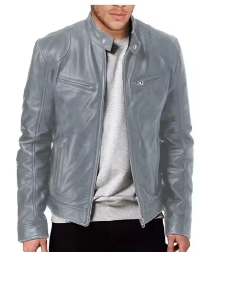 Arkon Men's Slim Fit PU Leather Jacket With Stand Collar