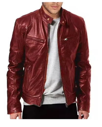 Arkon Men's Slim Fit PU Leather Jacket With Stand Collar