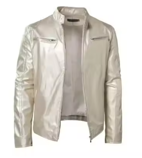 Arkon Men's Slim Fit PU Leather Jacket With Stand Collar