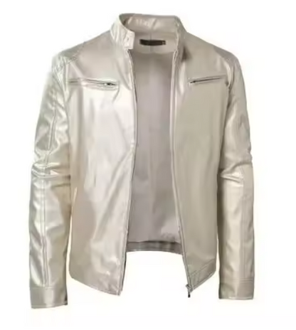 Arkon Men's Slim Fit PU Leather Jacket With Stand Collar