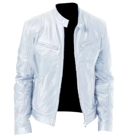 Arkon Men's Slim Fit PU Leather Jacket With Stand Collar