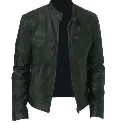 Arkon Men's Slim Fit PU Leather Jacket With Stand Collar