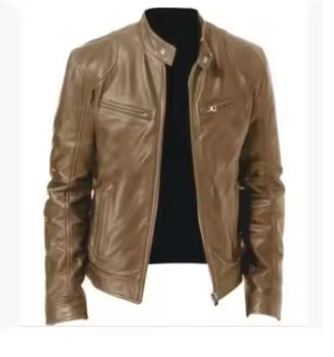 Arkon Men's Slim Fit PU Leather Jacket With Stand Collar
