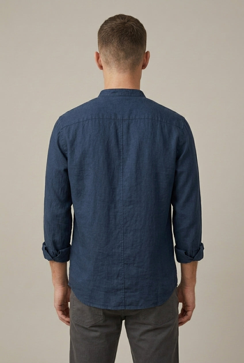 Camisa de manga larga de mezcla de lino con cuello mao para hombre Arkon