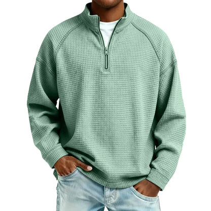 Arkon Męski sweter pulowerowy z dzianiny waflowej i zamkiem 1/4, swobodny fason, casualowy top
