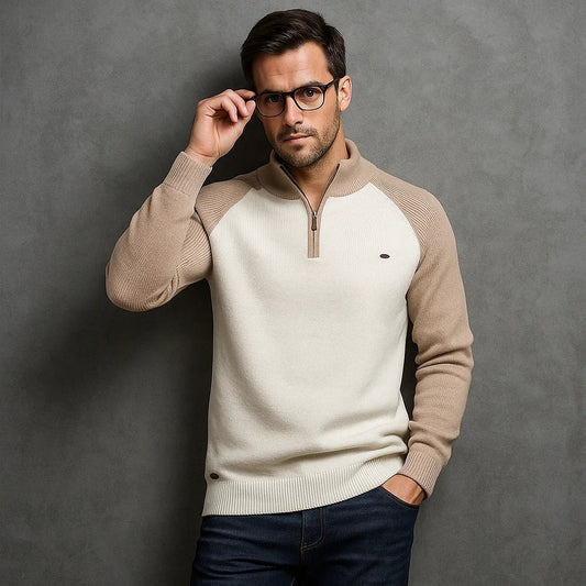 Arkon Men's Cotton Mock Neck Pullover Sweater Quarter Zip