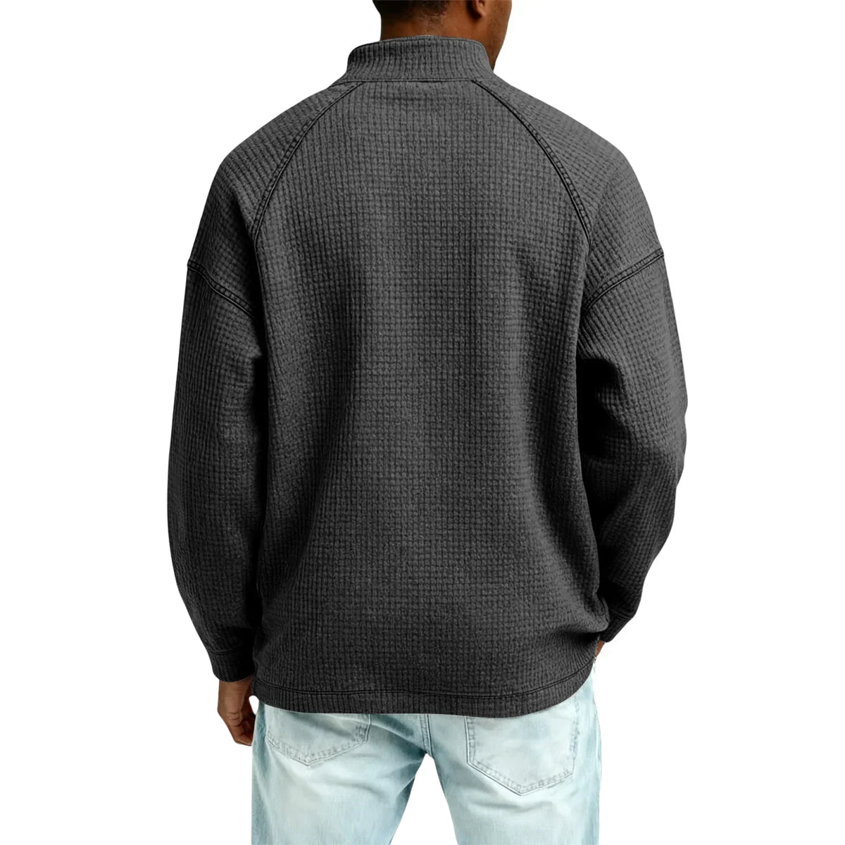 Arkon Męski sweter pulowerowy z dzianiny waflowej i zamkiem 1/4, swobodny fason, casualowy top