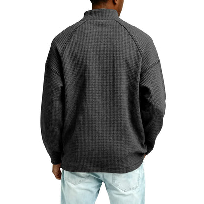 Arkon Męski sweter pulowerowy z dzianiny waflowej i zamkiem 1/4, swobodny fason, casualowy top