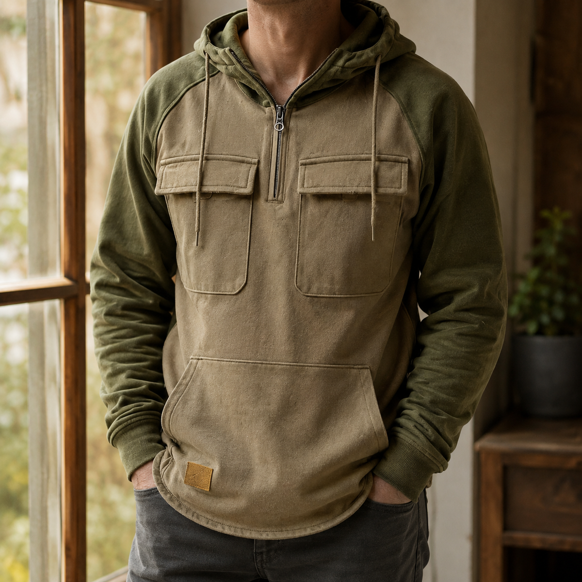 Arkon Utility-Hoodie aus Baumwollmischung mit halbem Reißverschluss