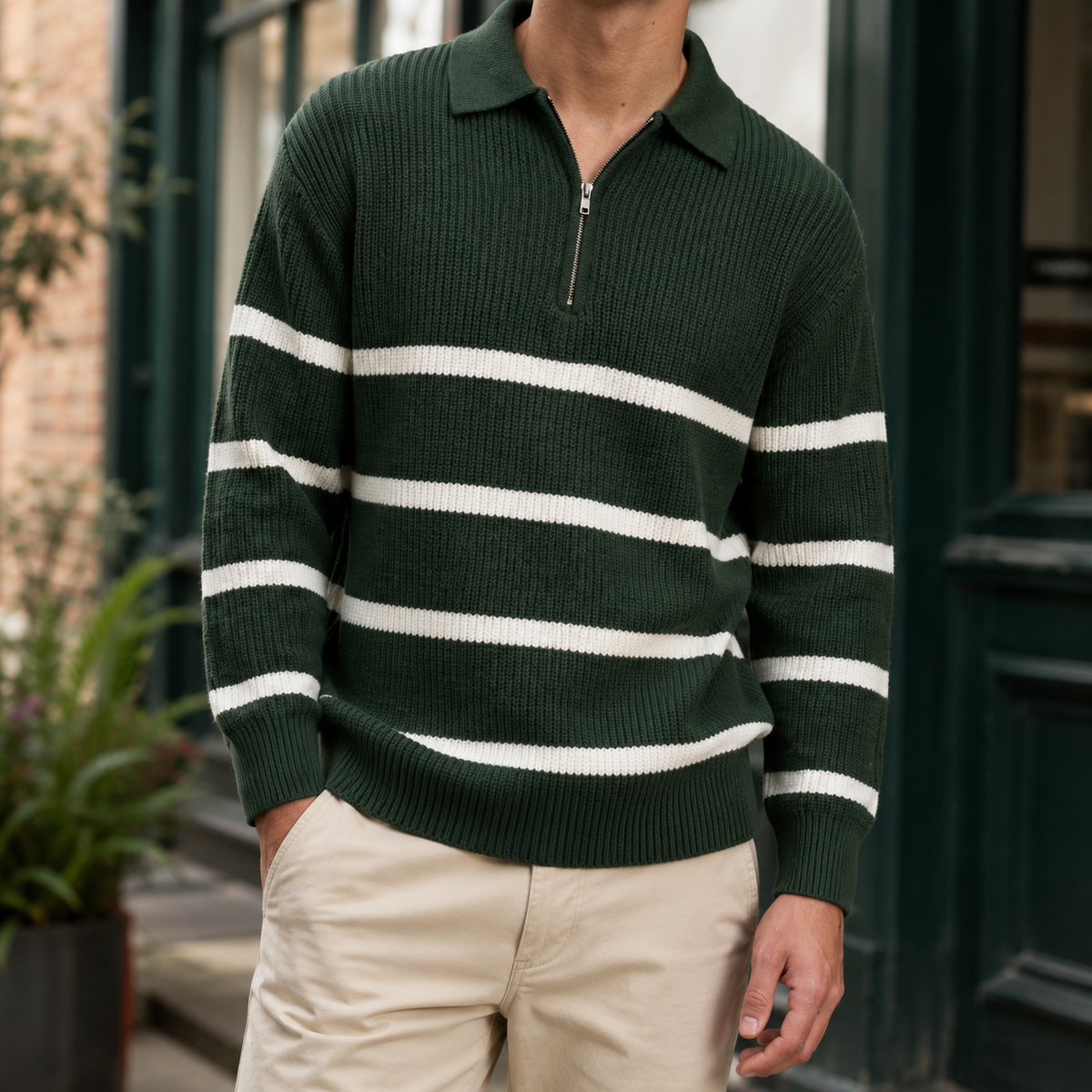 Arkon Ribbed Half Zip Collared Sweater