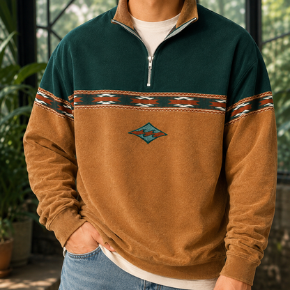 Arkon Sweatshirt mit Viertelreißverschluss und geometrischen Brustbändern