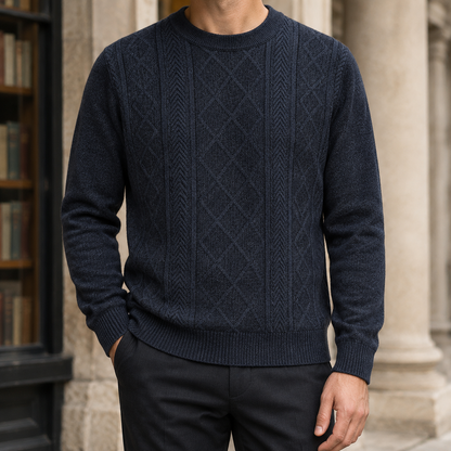 Pulover Arkon din tricot texturat, cu guler rotund