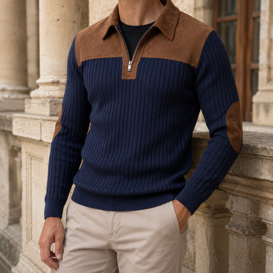 Arkon Quarter Zip Ribbed Knit Sweater