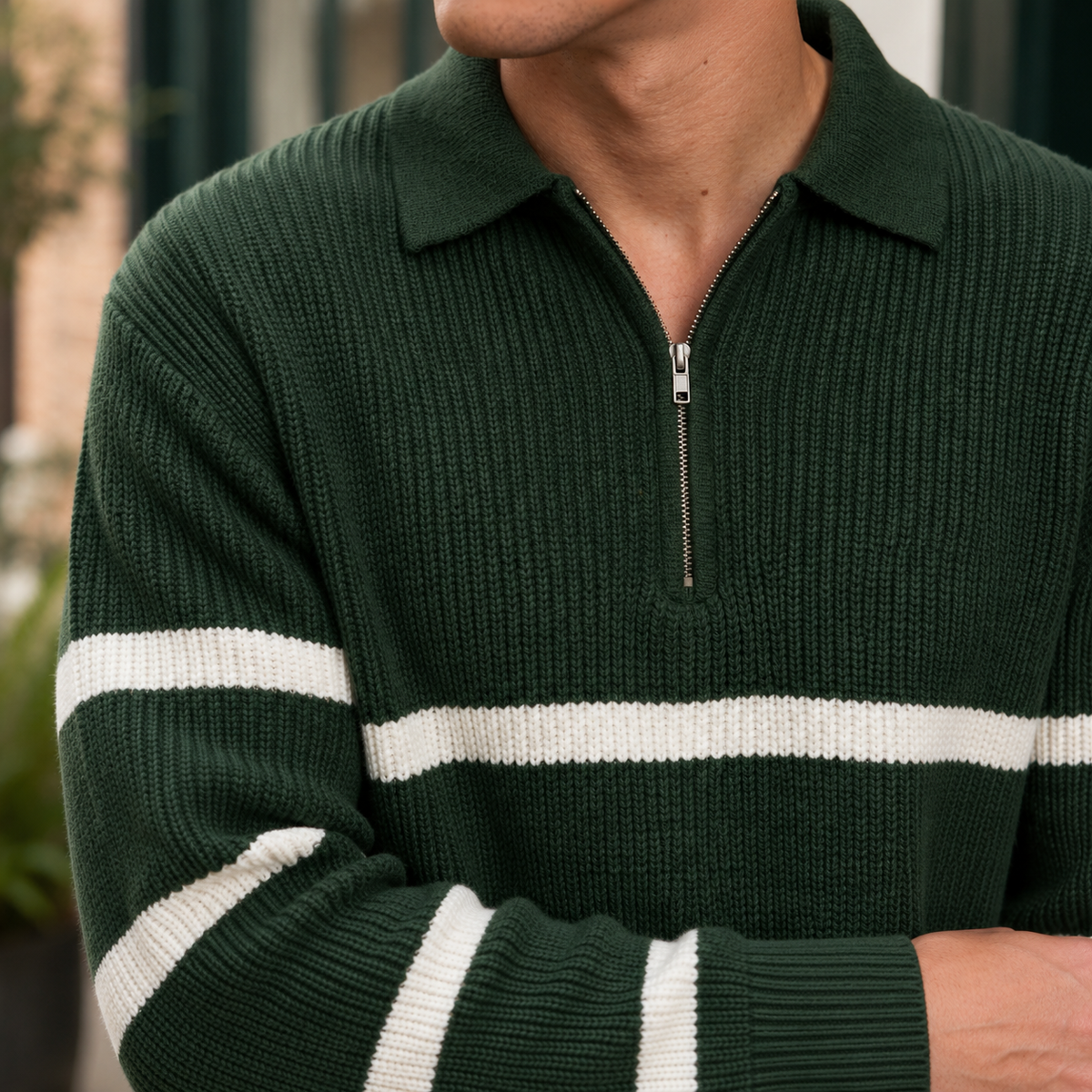 Arkon Ribbed Half Zip Collared Sweater