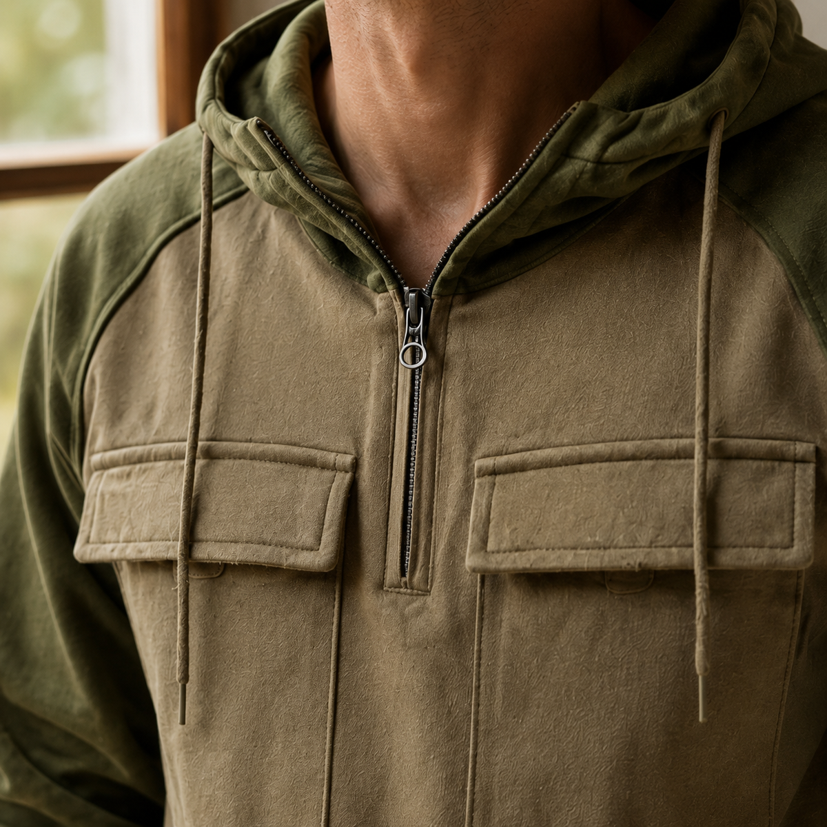 Arkon Utility-Hoodie aus Baumwollmischung mit halbem Reißverschluss