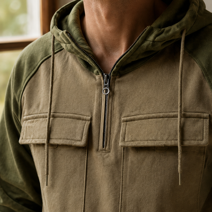Arkon Utility-Hoodie aus Baumwollmischung mit halbem Reißverschluss