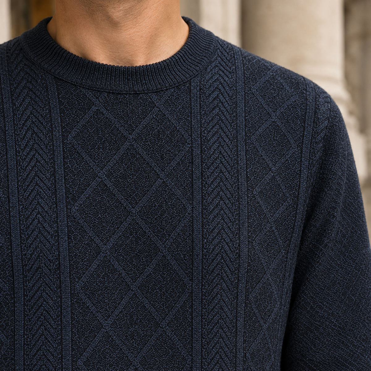 Pulover Arkon din tricot texturat, cu guler rotund