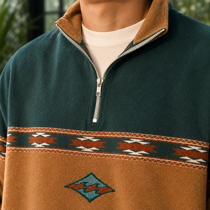 Arkon Sweatshirt mit Viertelreißverschluss und geometrischen Brustbändern