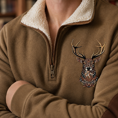Arkon Quarter Zip Knit Sweater With Deer Motif