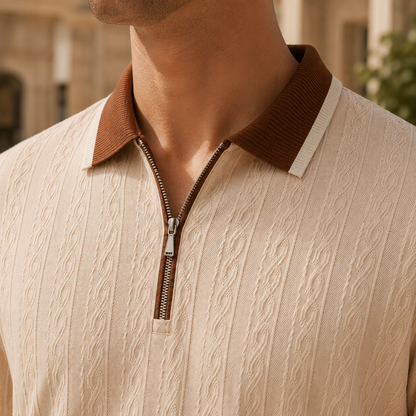 Polo com textura e fecho até meio Arkon