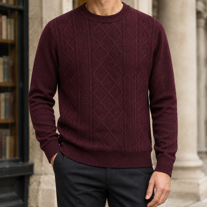 Pulover Arkon din tricot texturat, cu guler rotund
