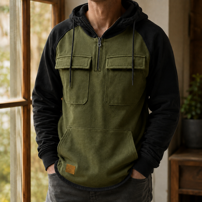 Arkon Utility-Hoodie aus Baumwollmischung mit halbem Reißverschluss