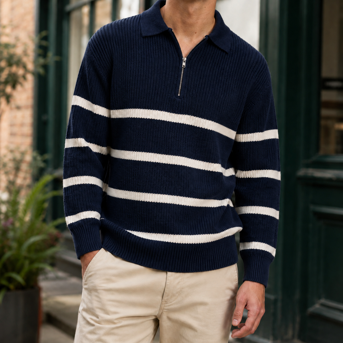Arkon Ribbed Half Zip Collared Sweater