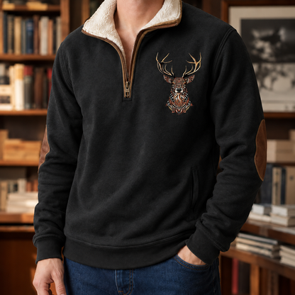 Arkon Quarter Zip Knit Sweater With Deer Motif