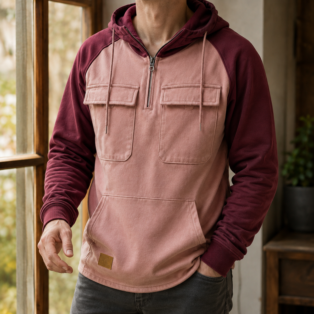 Arkon Utility-Hoodie aus Baumwollmischung mit halbem Reißverschluss