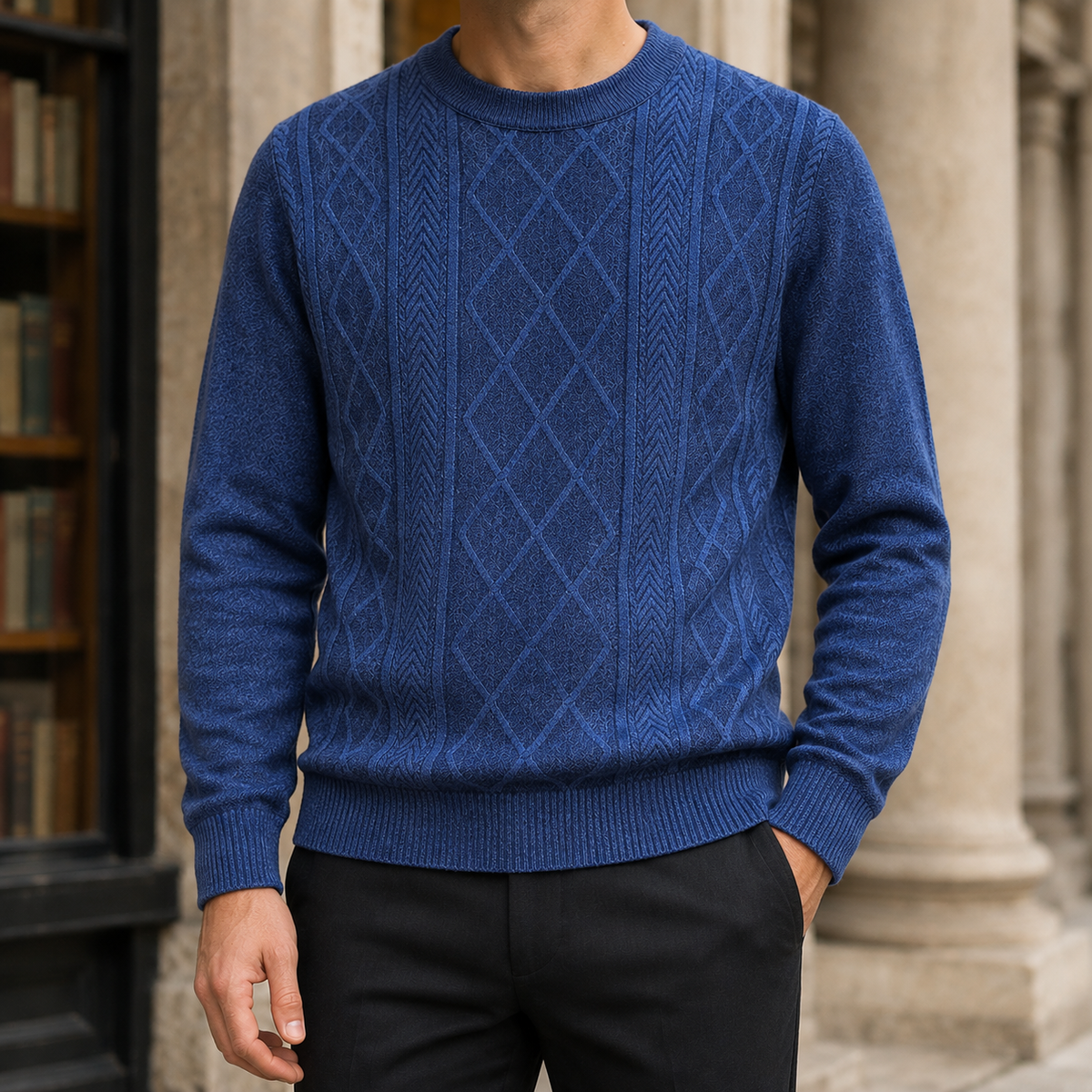 Pulover Arkon din tricot texturat, cu guler rotund