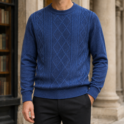 Pulover Arkon din tricot texturat, cu guler rotund