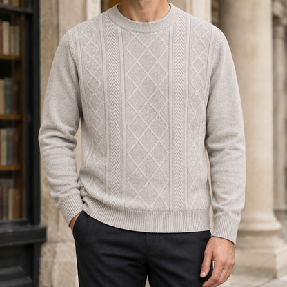 Pulover Arkon din tricot texturat, cu guler rotund