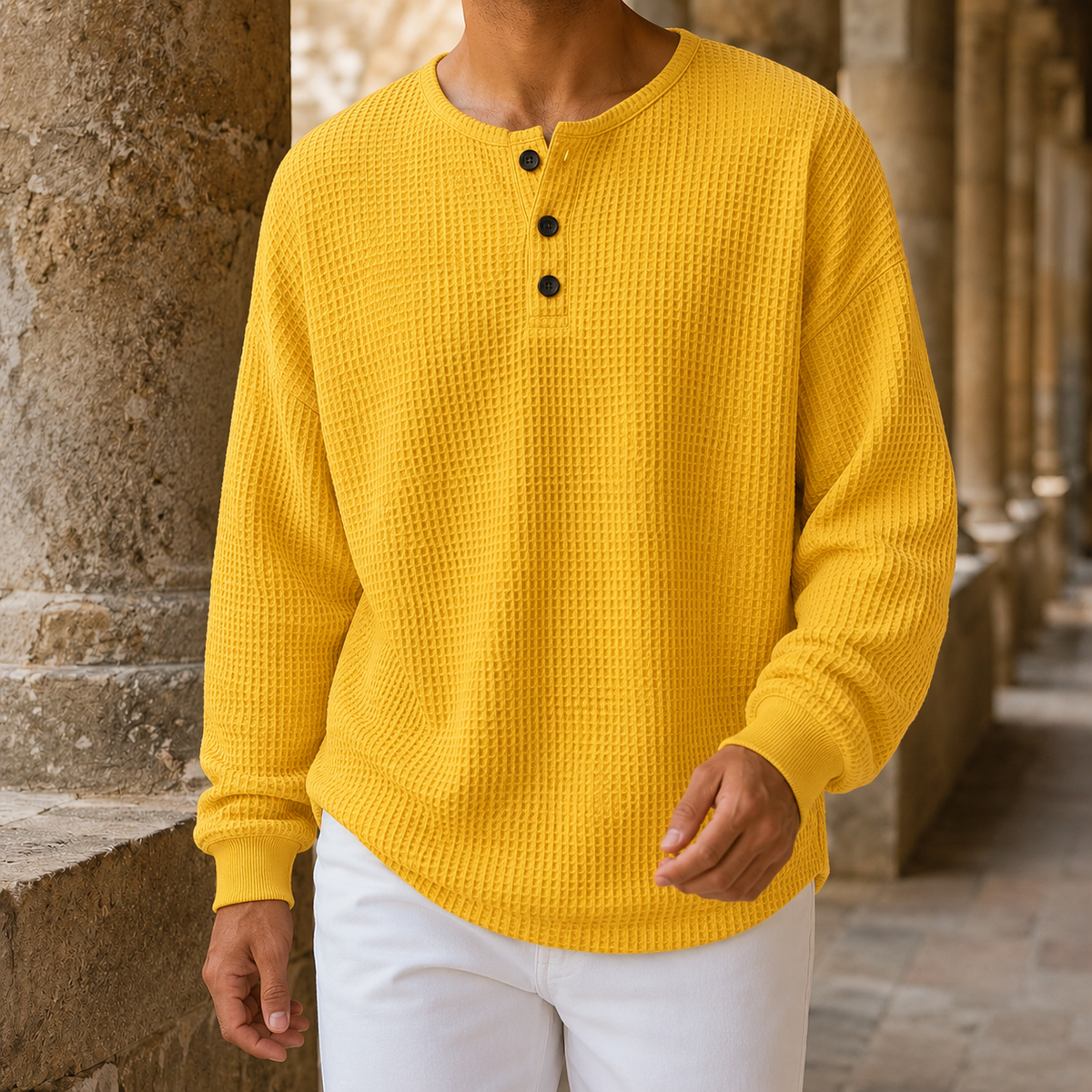 Arkon Henley-Strickpullover aus Waffelstrick mit lässiger Passform
