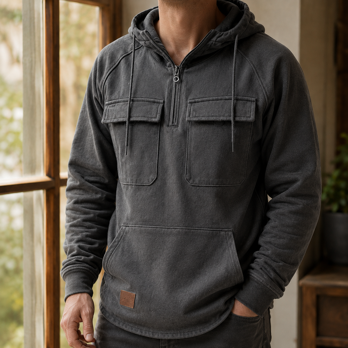 Arkon Utility-Hoodie aus Baumwollmischung mit halbem Reißverschluss