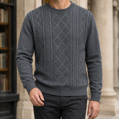 Pulover Arkon din tricot texturat, cu guler rotund