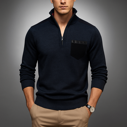Pull en maille à fermeture éclair quart de tour pour homme Arkon, avec empiècements en daim