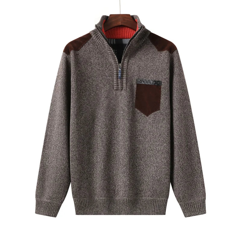 Pull en maille à fermeture éclair quart de tour pour homme Arkon, avec empiècements en daim