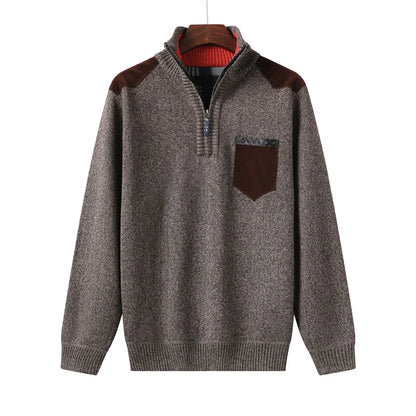 Pull en maille à fermeture éclair quart de tour pour homme Arkon, avec empiècements en daim