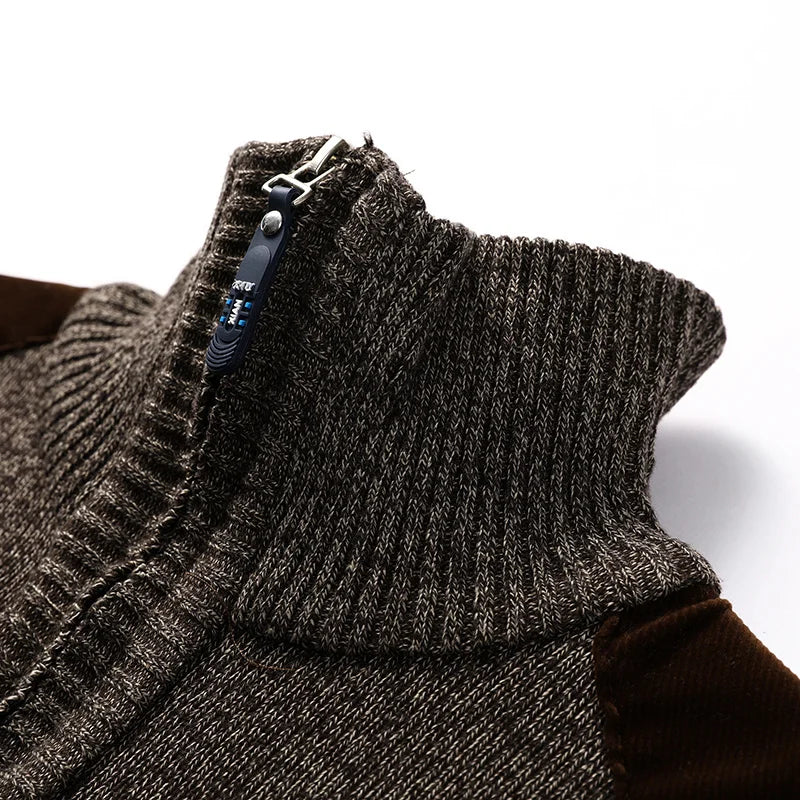 Pull en maille à fermeture éclair quart de tour pour homme Arkon, avec empiècements en daim
