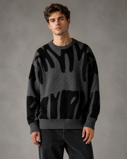 Arkon Herren-Strickpullover mit abstraktem Muster und überschnittenen Schultern
