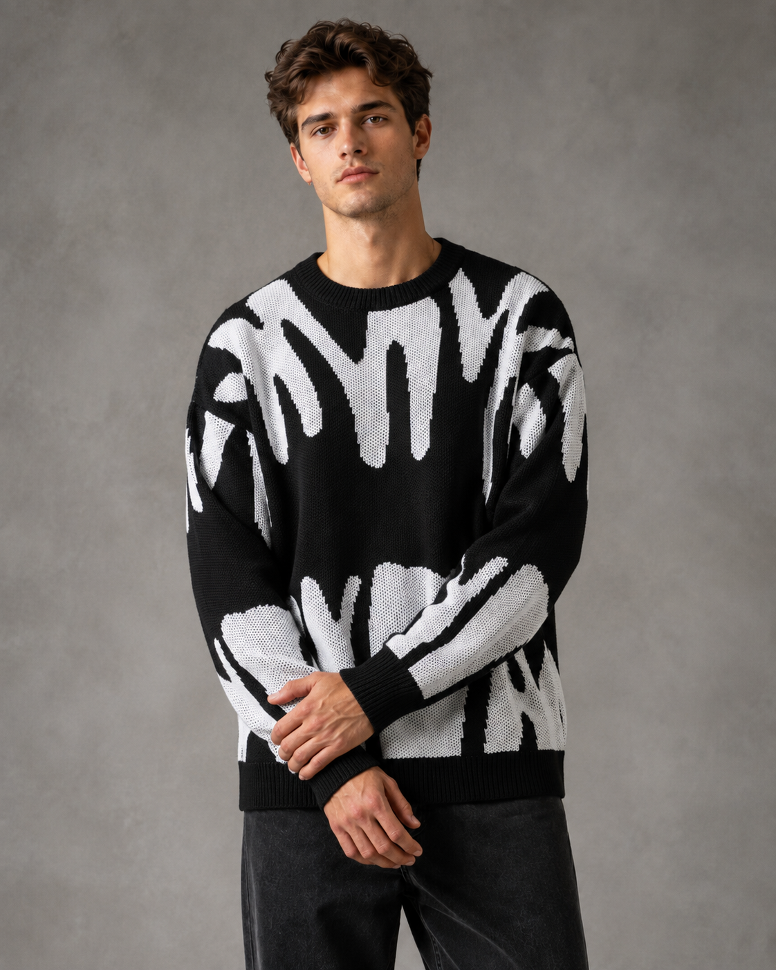 Arkon Herren-Strickpullover mit abstraktem Muster und überschnittenen Schultern