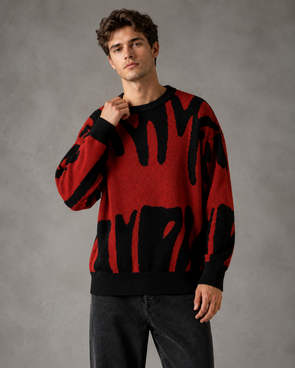 Arkon Herren-Strickpullover mit abstraktem Muster und überschnittenen Schultern