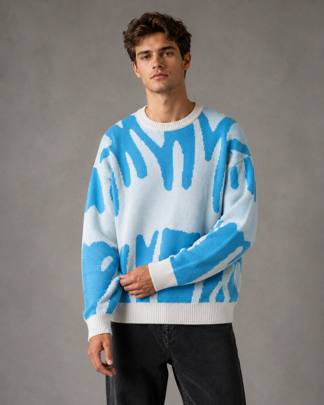 Arkon Herren-Strickpullover mit abstraktem Muster und überschnittenen Schultern