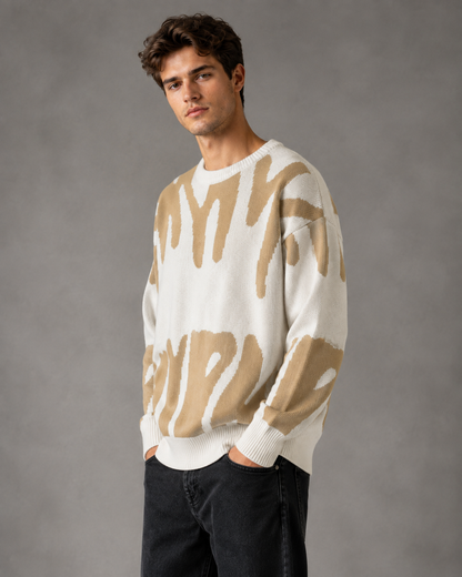 Arkon Herren-Strickpullover mit abstraktem Muster und überschnittenen Schultern
