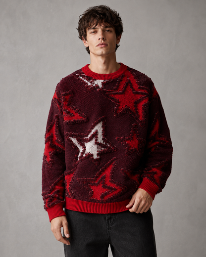 Pull en maille à motif étoilé texturé pour homme Arkon, coupe décontractée