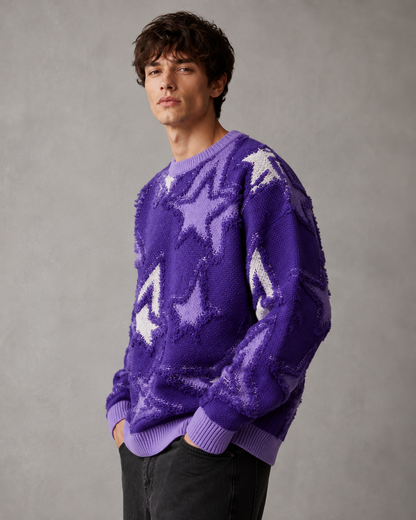 Pull en maille à motif étoilé texturé pour homme Arkon, coupe décontractée