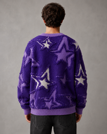 Pull en maille à motif étoilé texturé pour homme Arkon, coupe décontractée
