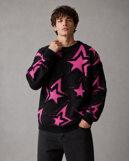 Pull en maille à motif étoilé texturé pour homme Arkon, coupe décontractée
