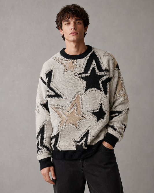 Arkon Men's Textured Star Knit Sweater Relaxed Fit