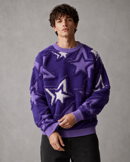 Pull en maille à motif étoilé texturé pour homme Arkon, coupe décontractée
